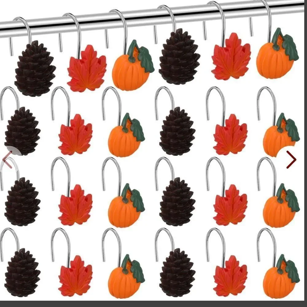 24 Pcs Fall Shower Curtain Hooks Rings Pumpkin Maple Leaf Decorative Shower